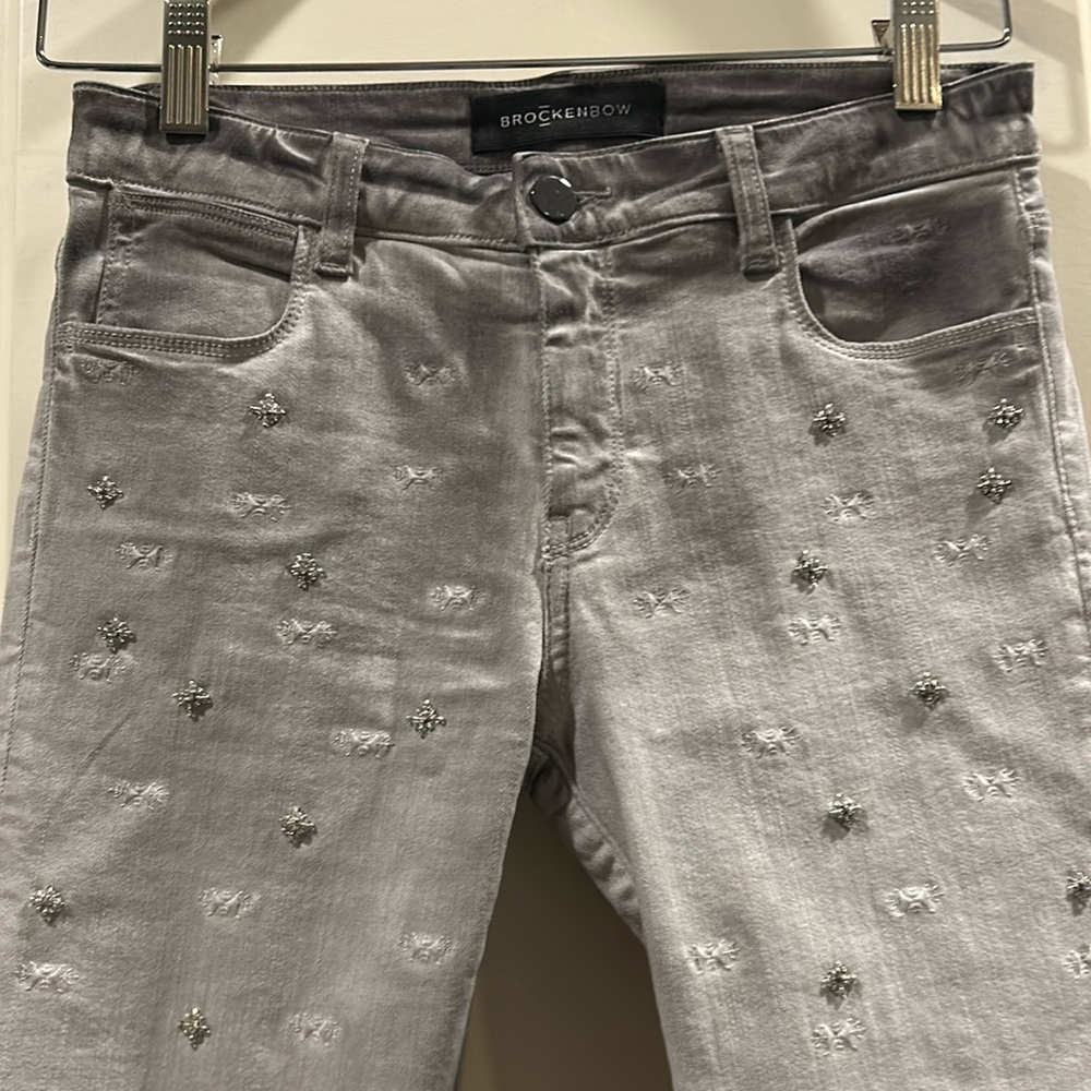 NWOT Brockenbow Bedazzle rhinestone appliqué Emma Skinny Ombre jeans size 25